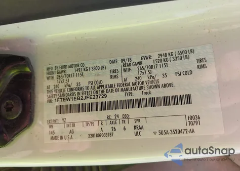 2018 Ford F-150 Xl z USA, uszkodzony, nr VIN 1FTEW1EB2JFE23729